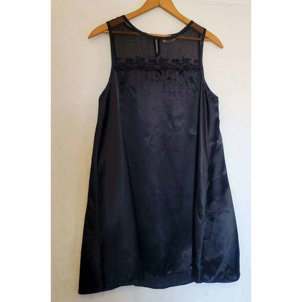 short baby doll nightgown sz s embroider sheer vtg inner most black satin
